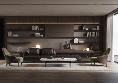 现代家居客厅 多人沙发 单人沙发 茶几组合 摆件组合